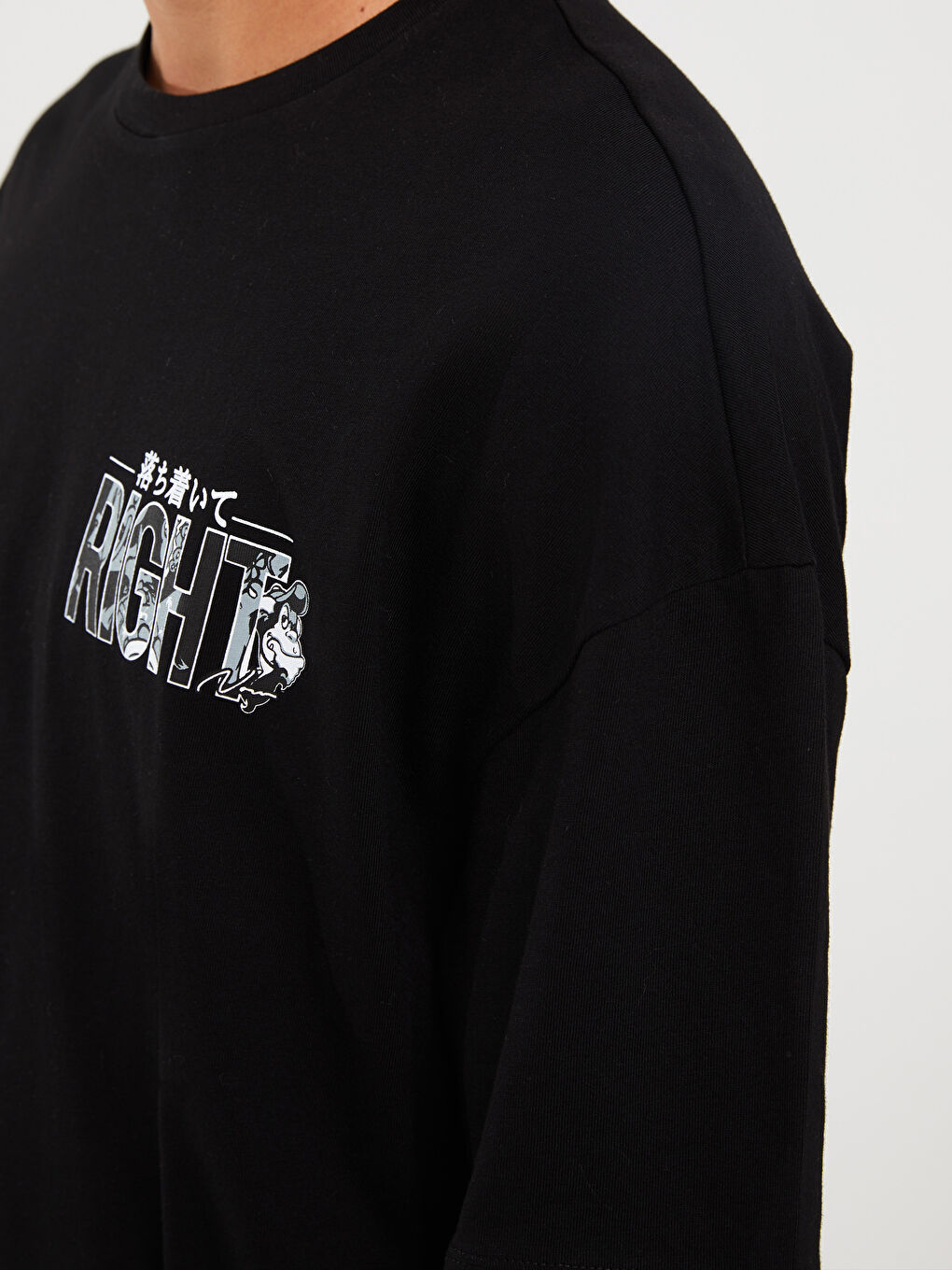 Siyah Bisiklet Yaka Kısa Kollu Nostaljik Maymun Baskılı Penye Erkek Tişört-7