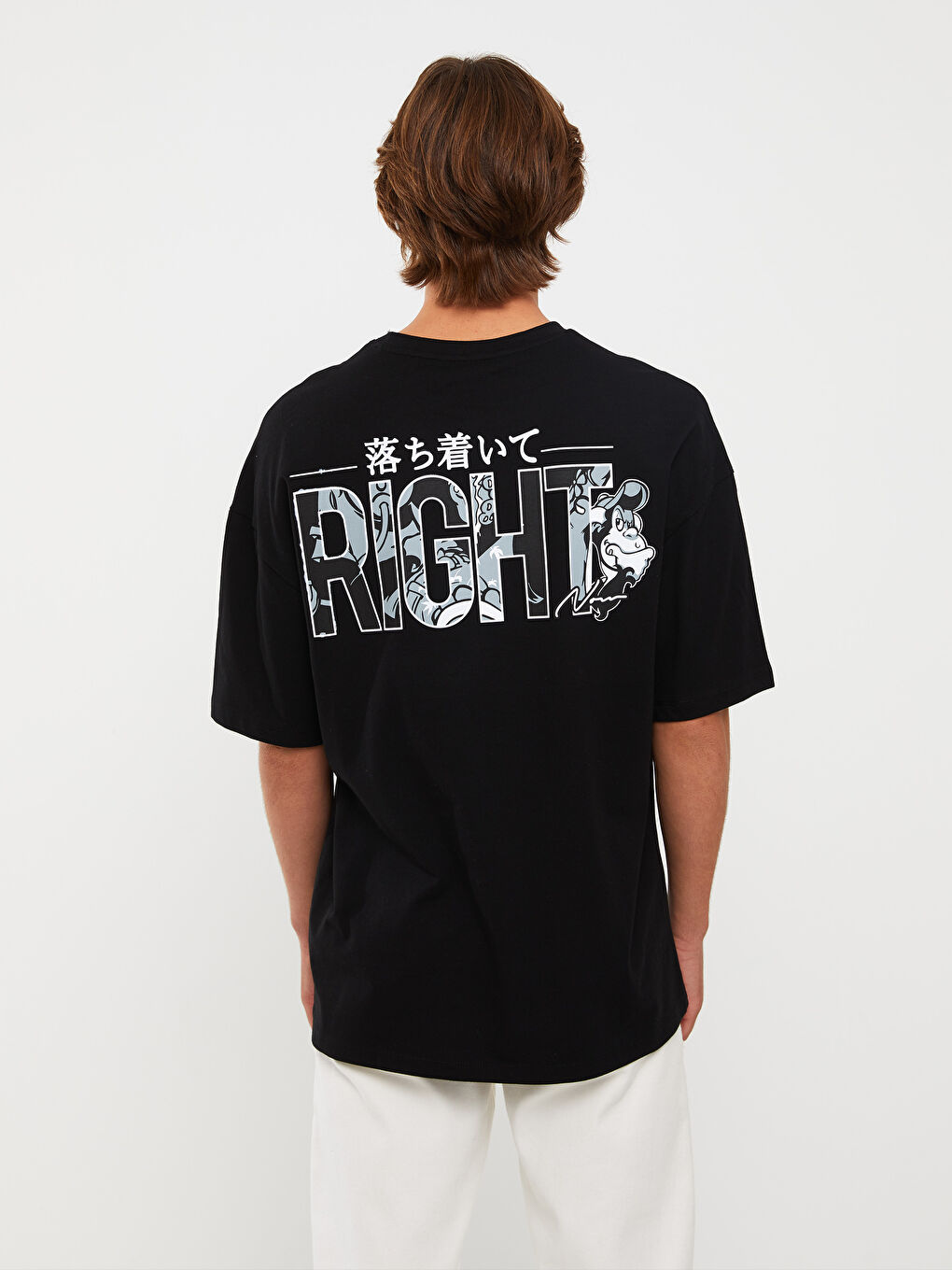 Siyah Bisiklet Yaka Kısa Kollu Nostaljik Maymun Baskılı Penye Erkek Tişört-9