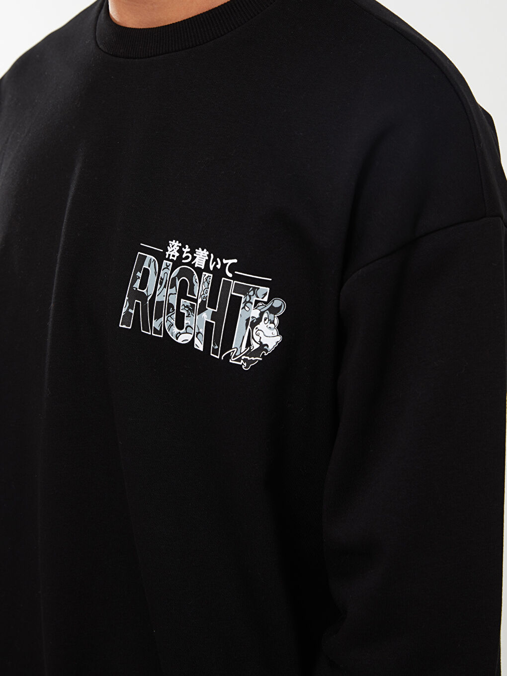 Siyah Bisiklet Yaka Uzun Kollu Nostaljik Maymun Baskılı Erkek Kalın Sweatshirt-7