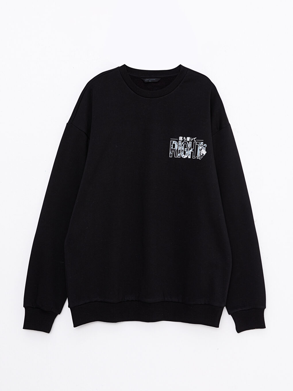Siyah Bisiklet Yaka Uzun Kollu Nostaljik Maymun Baskılı Erkek Kalın Sweatshirt-11