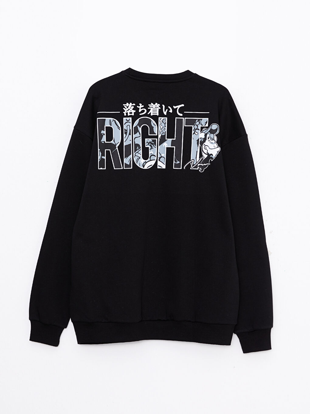 Siyah Bisiklet Yaka Uzun Kollu Nostaljik Maymun Baskılı Erkek Kalın Sweatshirt-12