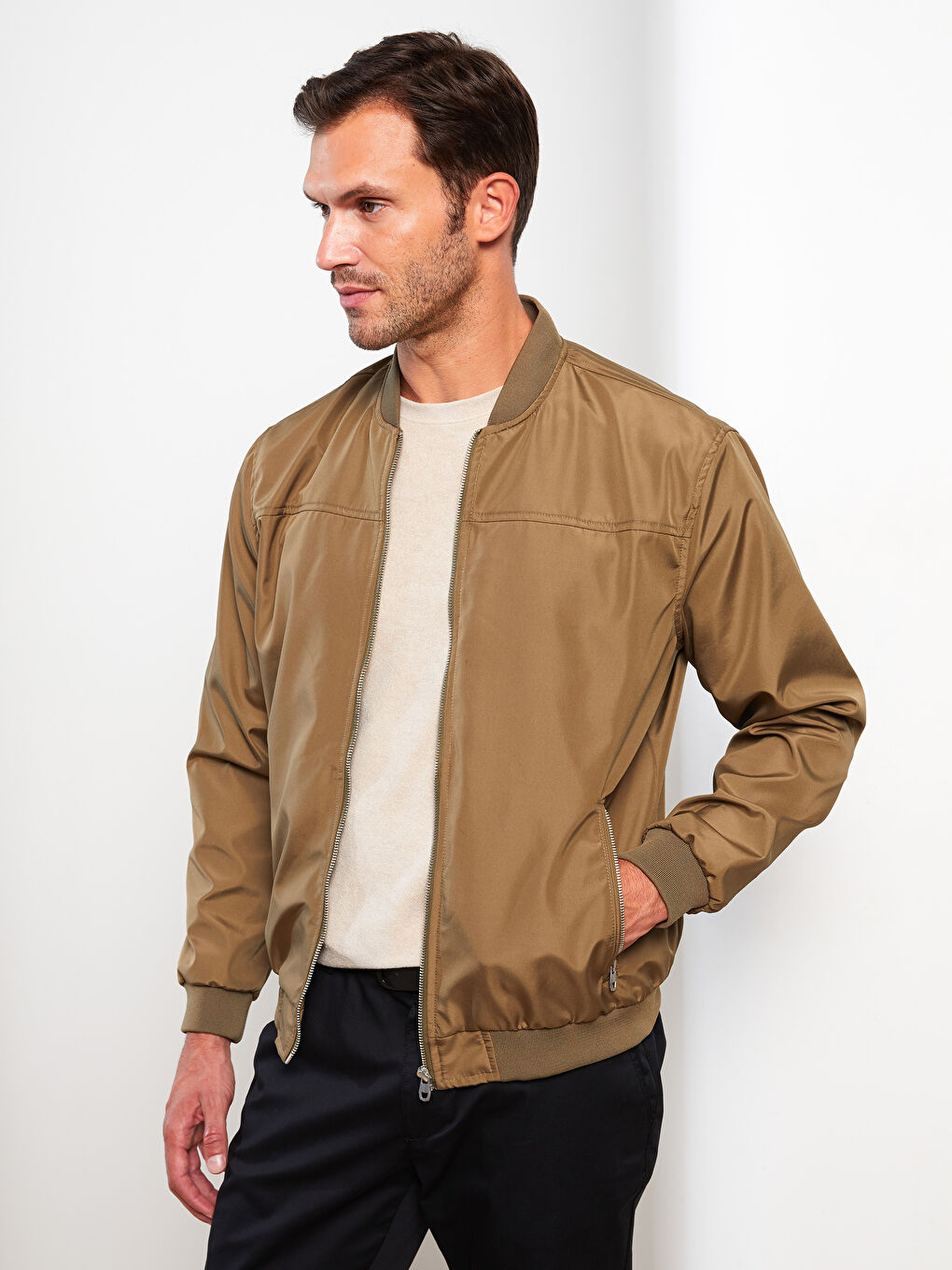 Yeşil Standart Kalıp Kolej Yaka Erkek Mont