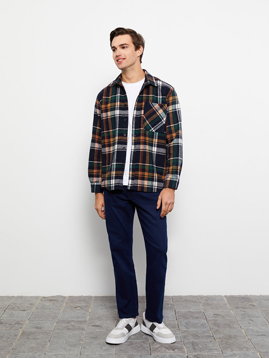 Turuncu Rahat Kalıp Uzun Kollu Ekose Erkek Oduncu Gömlek Ceket-2