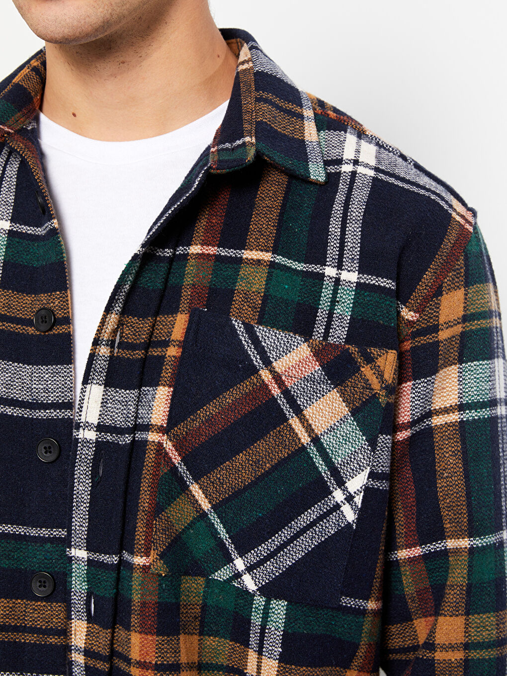 Turuncu Rahat Kalıp Uzun Kollu Ekose Erkek Oduncu Gömlek Ceket-3