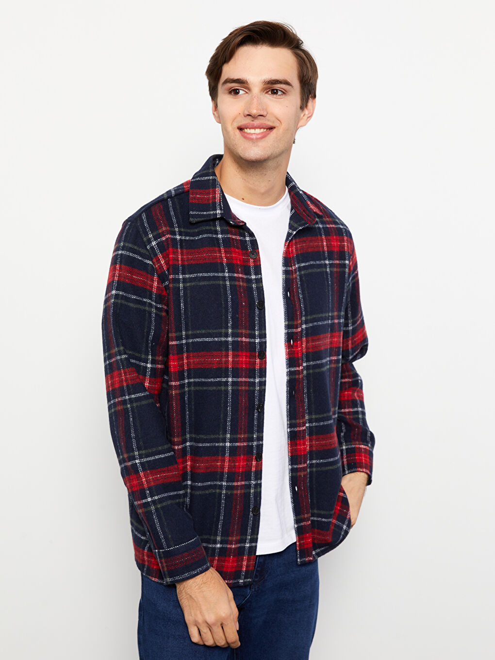Kırmızı Regular Fit Uzun Kollu Ekose Erkek Oduncu Gömlek-1