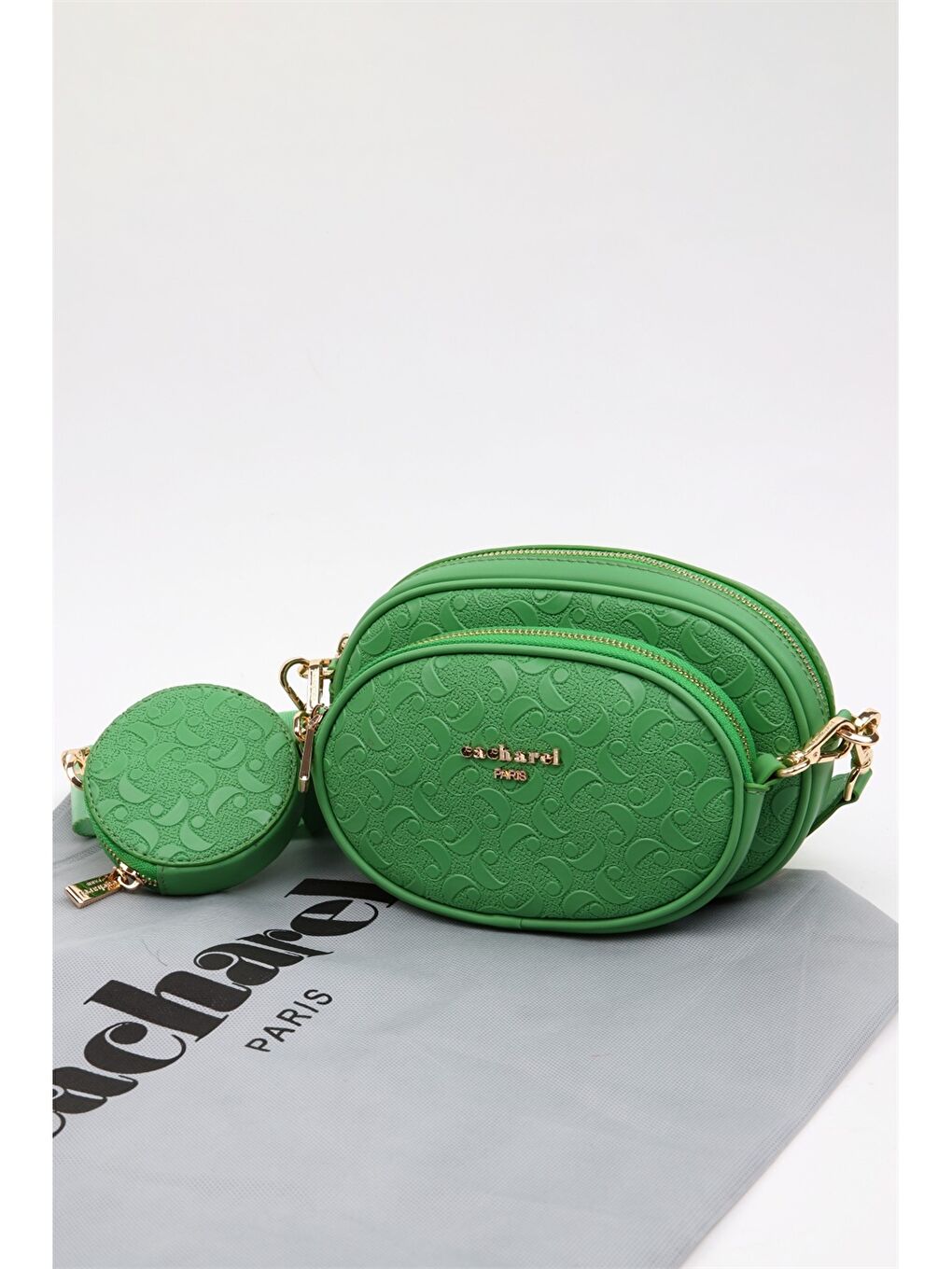 Yeşil Desenli Cüzdan Detaylı Kadın Çapraz Çanta-1