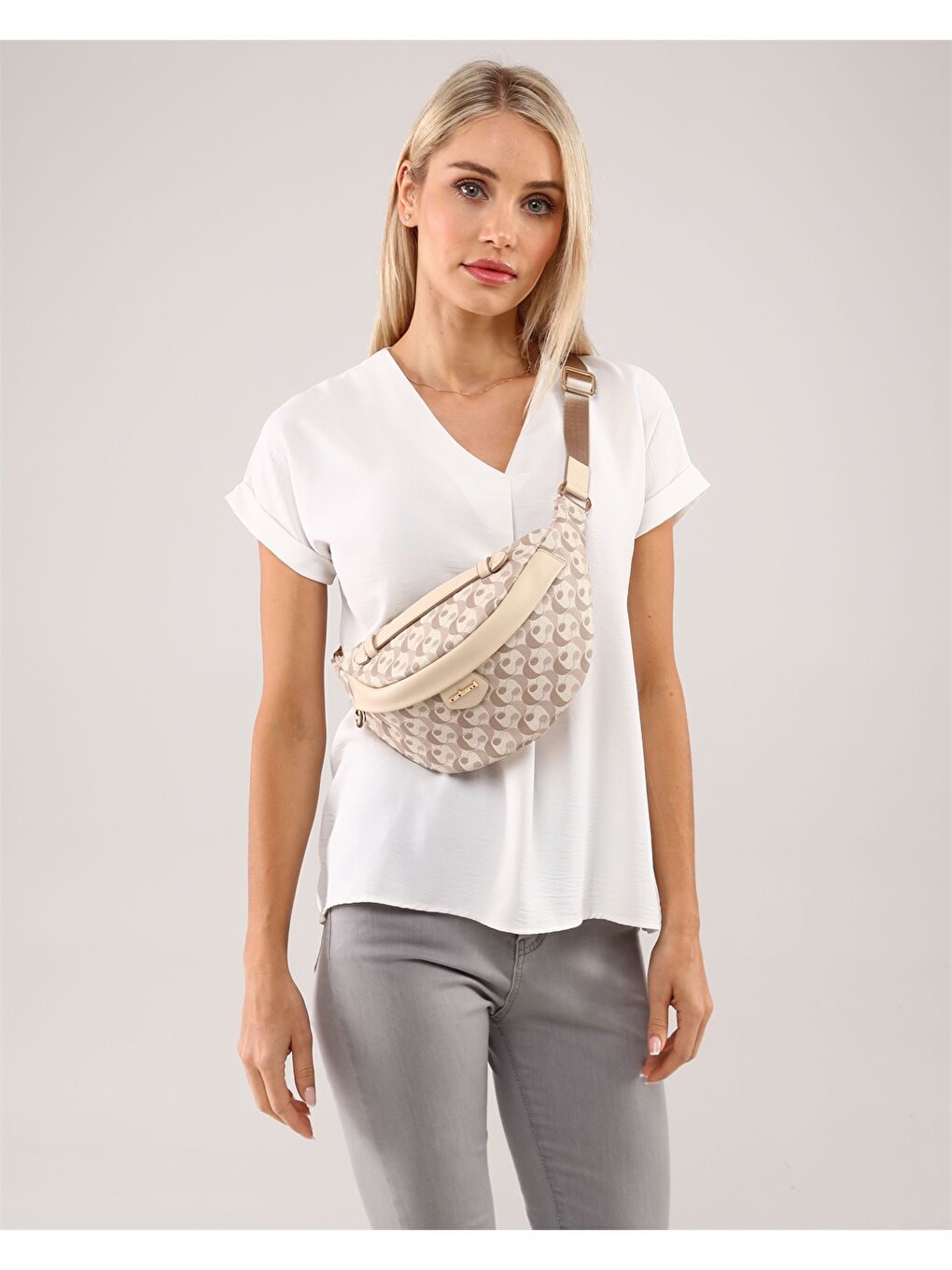 Bej Desenli Kadın Bel Çantası-1