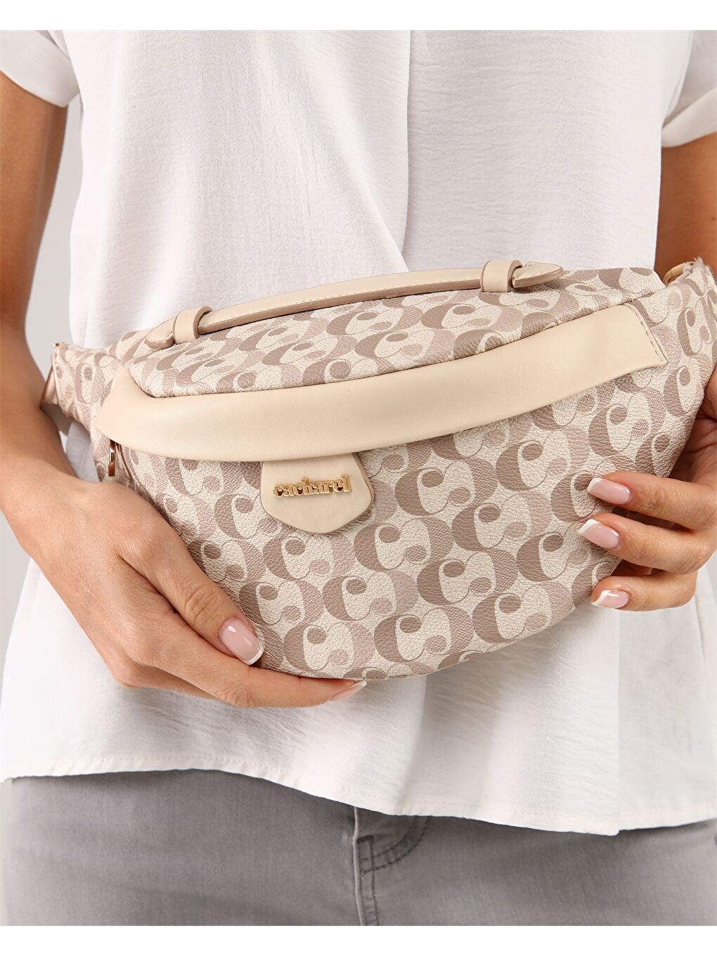 Bej Desenli Kadın Bel Çantası-2