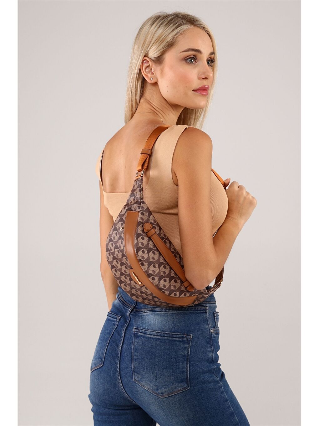 Kahverengi Desenli Kadın Bel Çantası-2