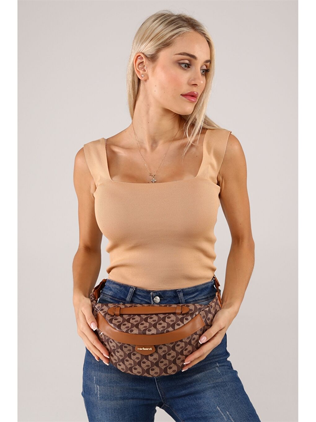 Kahverengi Desenli Kadın Bel Çantası-3
