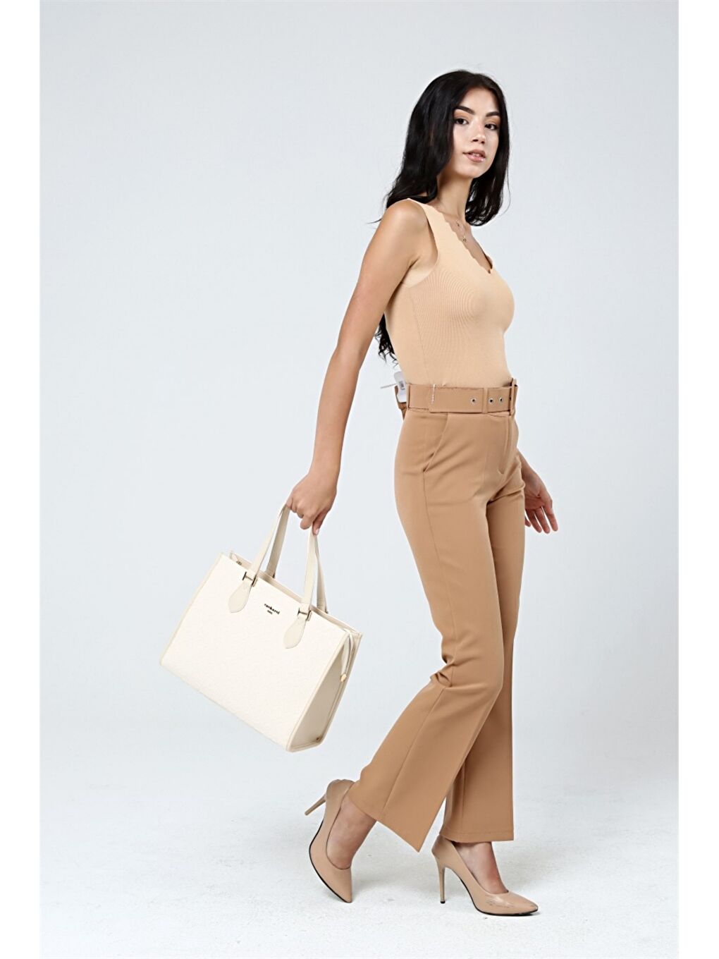 Bej Desenli Kadın El Çantası