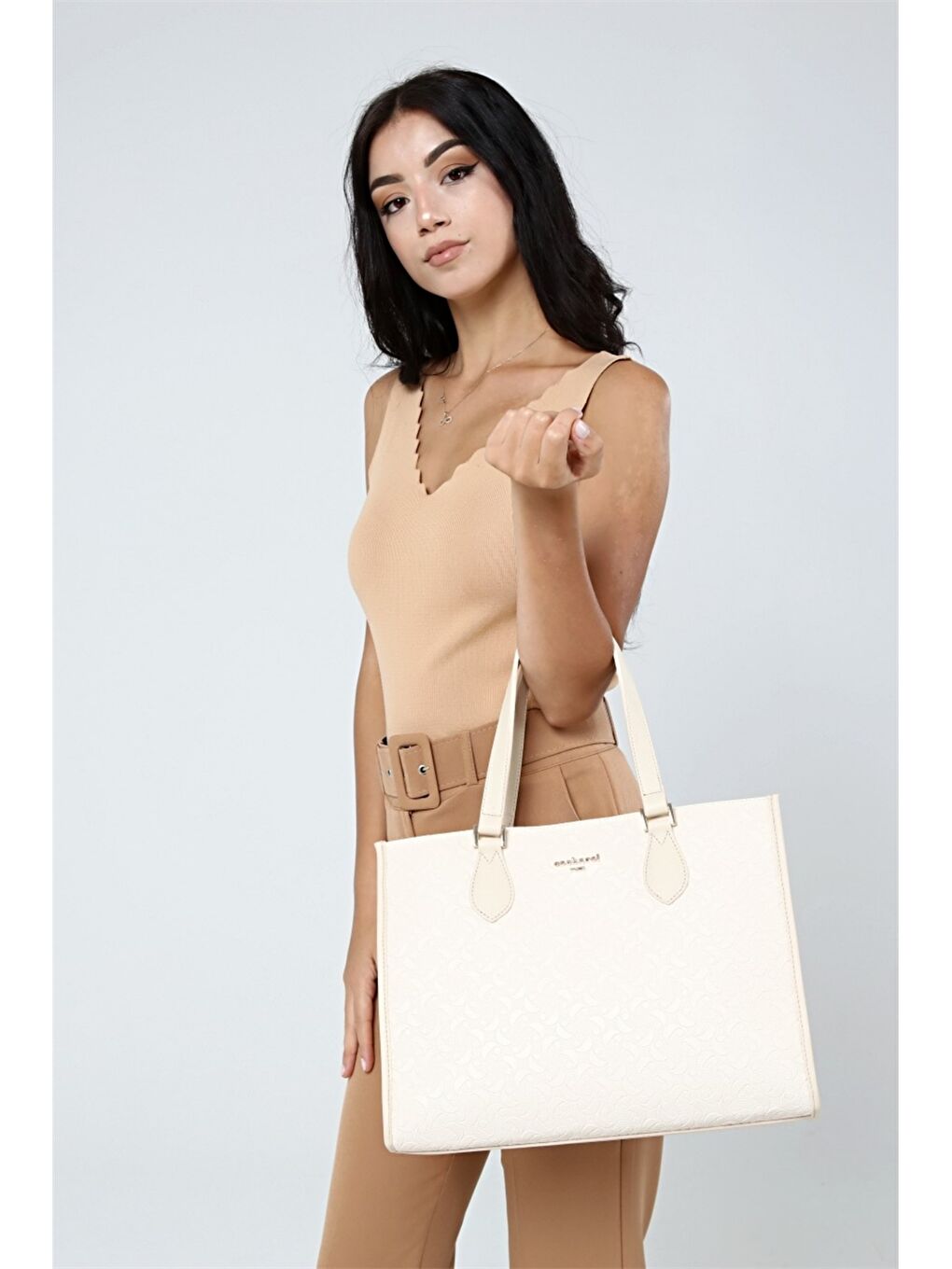 Bej Desenli Kadın El Çantası-1