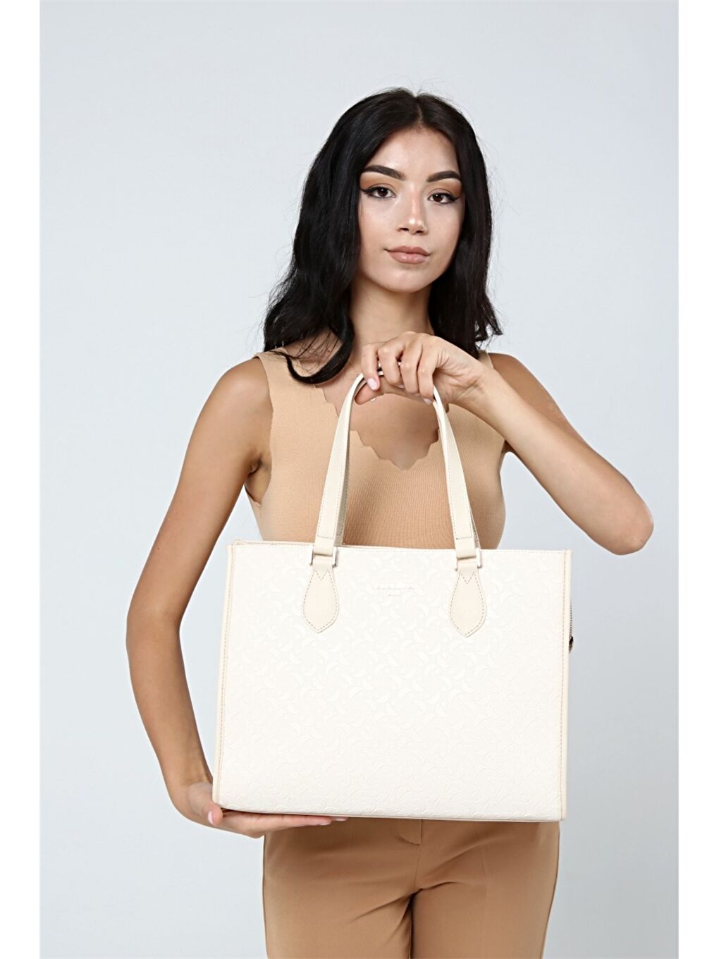 Bej Desenli Kadın El Çantası-2