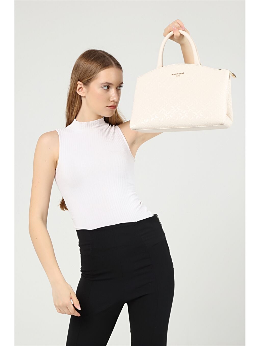 Bej Desenli Kadın El Çantası-1