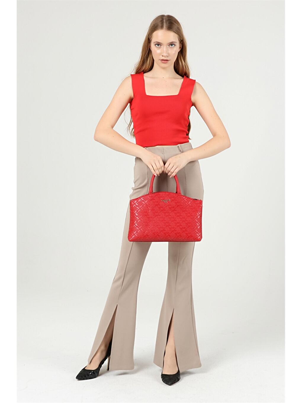 Kırmızı Desenli Kadın El Çantası