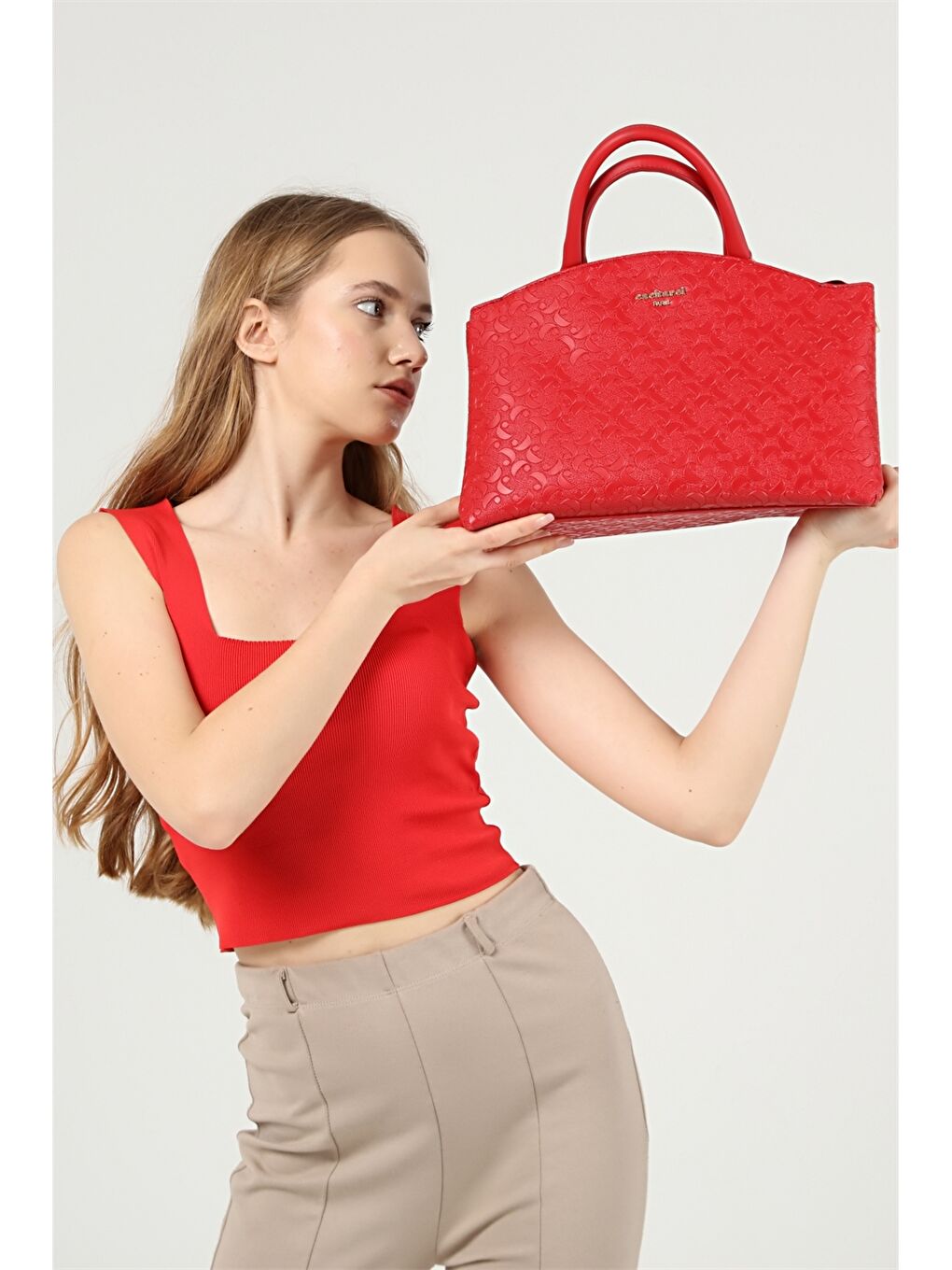 Kırmızı Desenli Kadın El Çantası-3