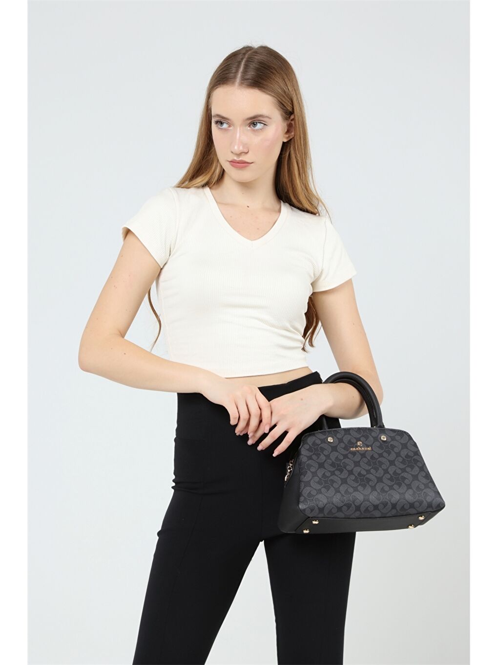 Siyah Desenli Kadın El Çantası-2