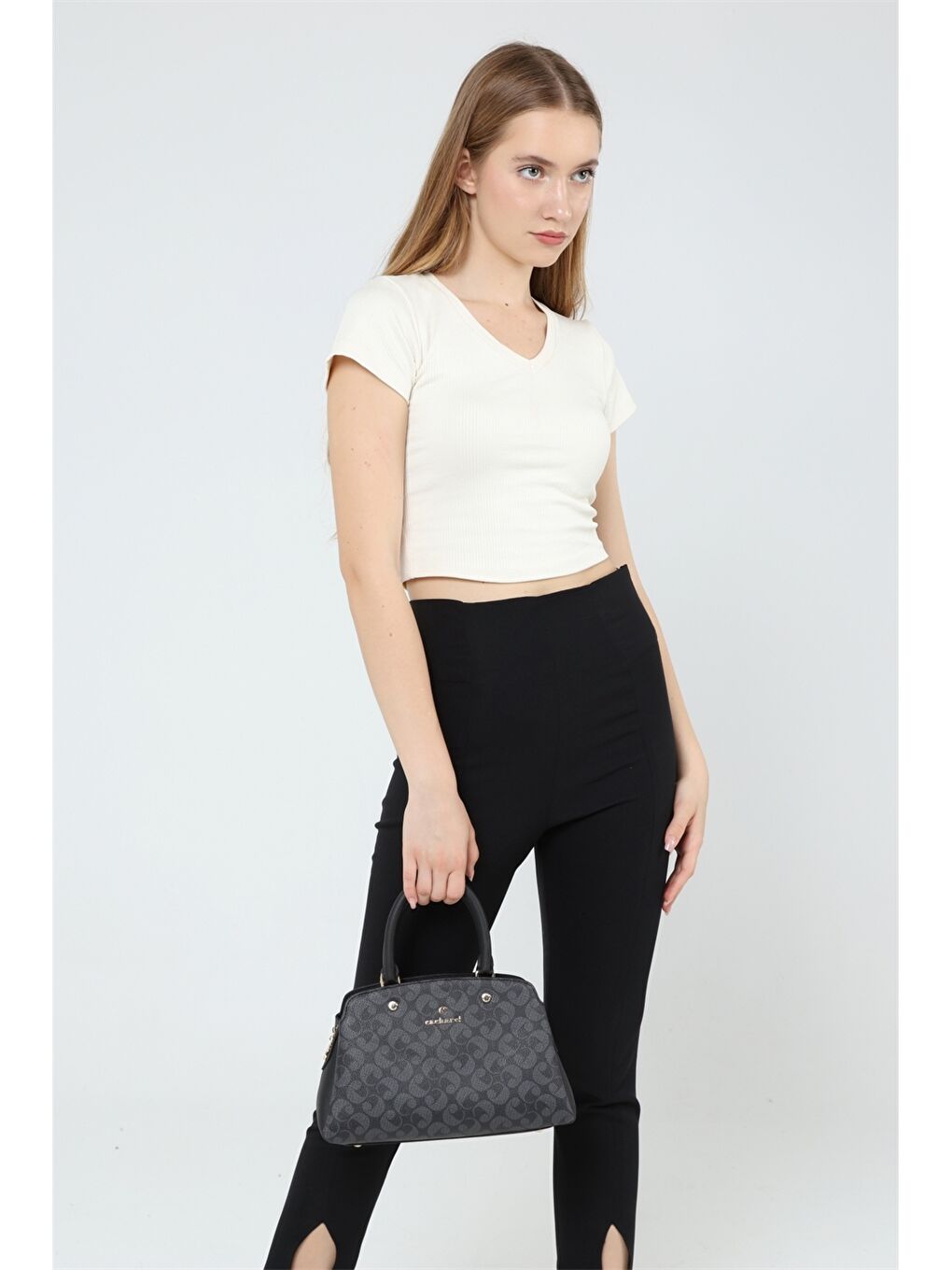 Siyah Desenli Kadın El Çantası-4