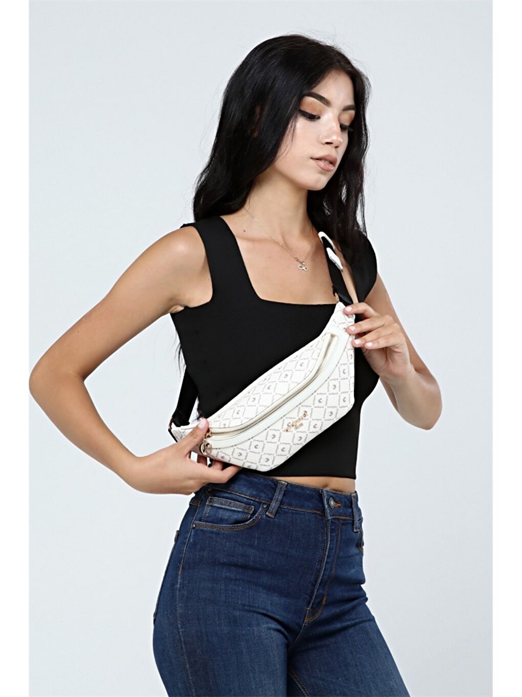 Bej Desenli Kadın Bel Çantası-2