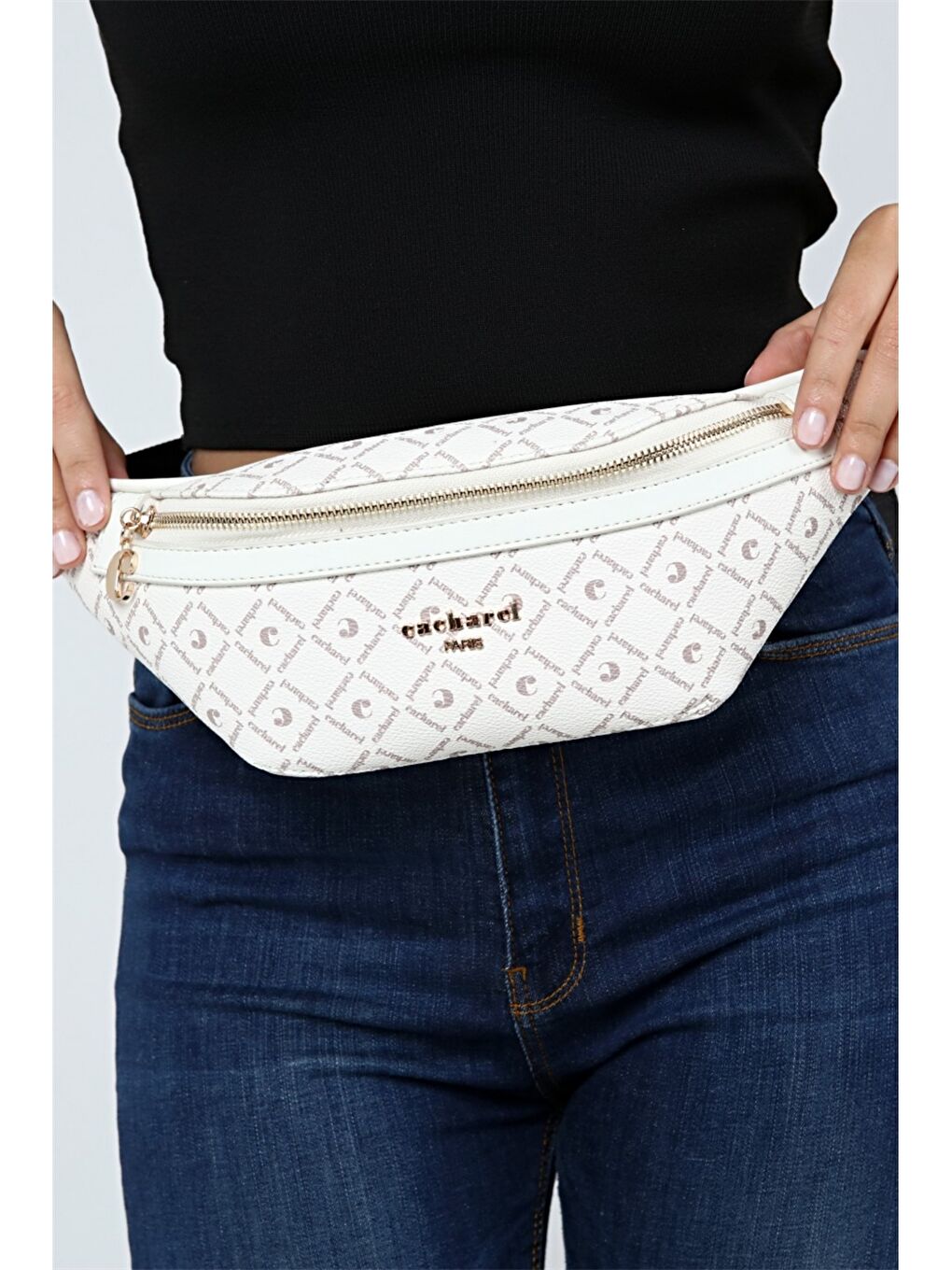 Bej Desenli Kadın Bel Çantası