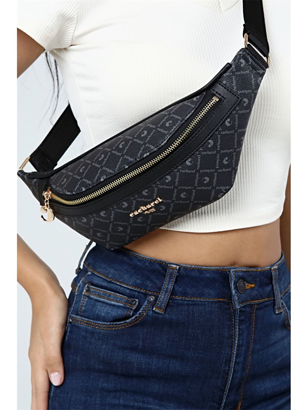 Siyah Desenli Kadın Bel Çantası-1