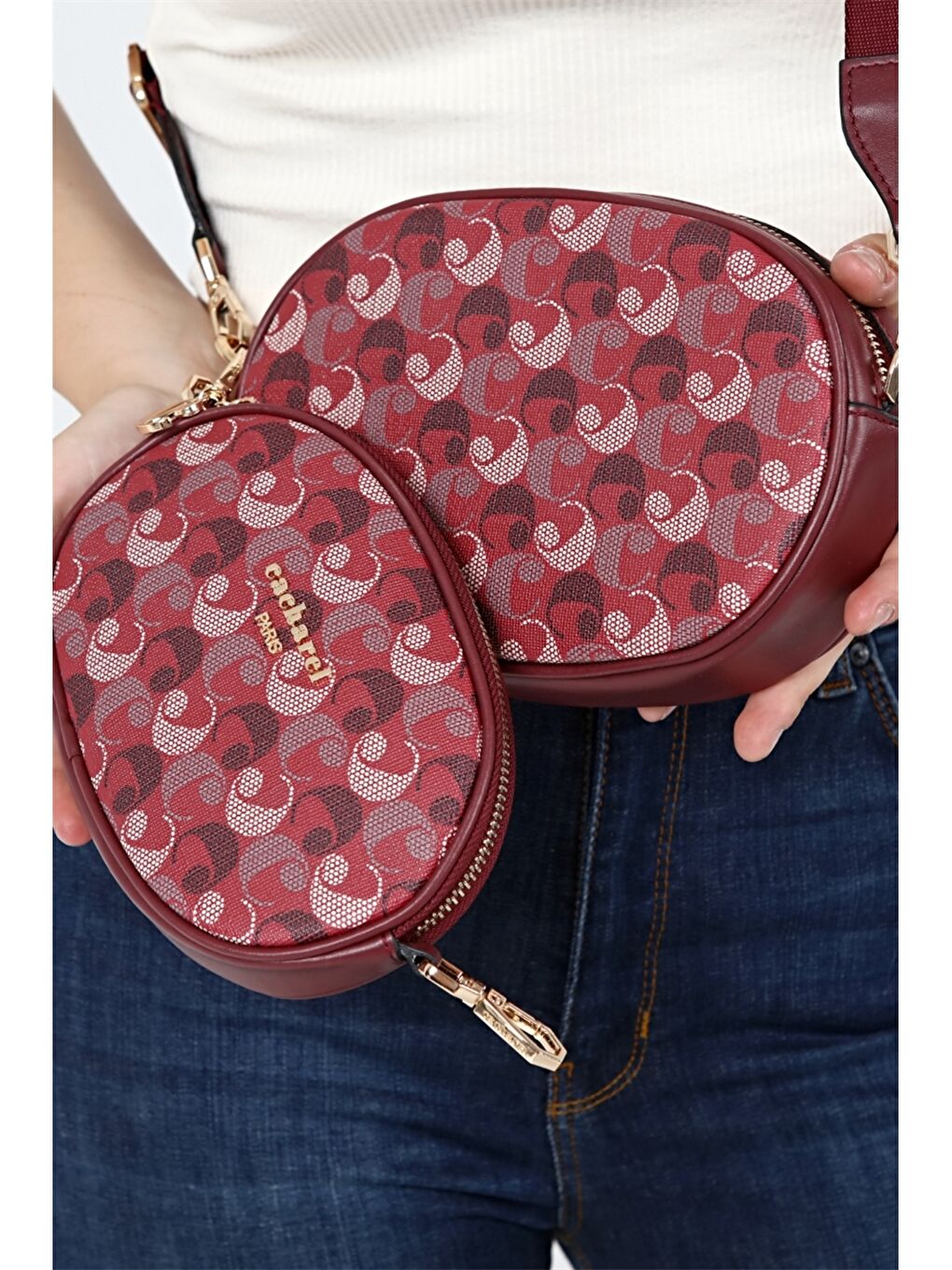 Bordo Desenli Mini Cüzdan Detaylı Kadın Çapraz Çanta-2