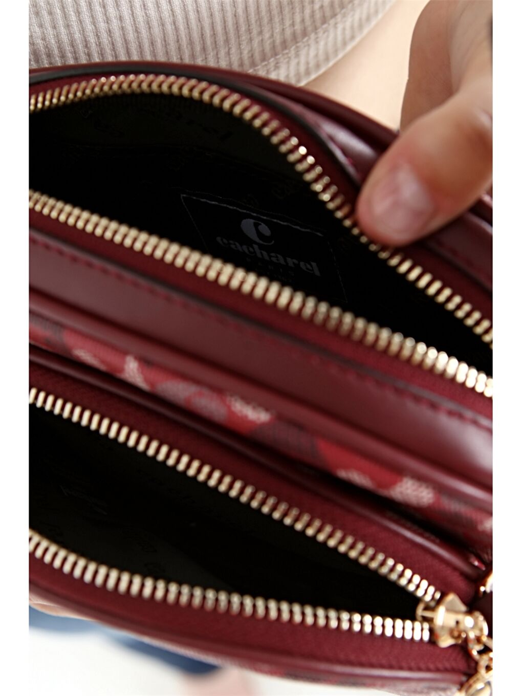 Bordo Desenli Mini Cüzdan Detaylı Kadın Çapraz Çanta-3