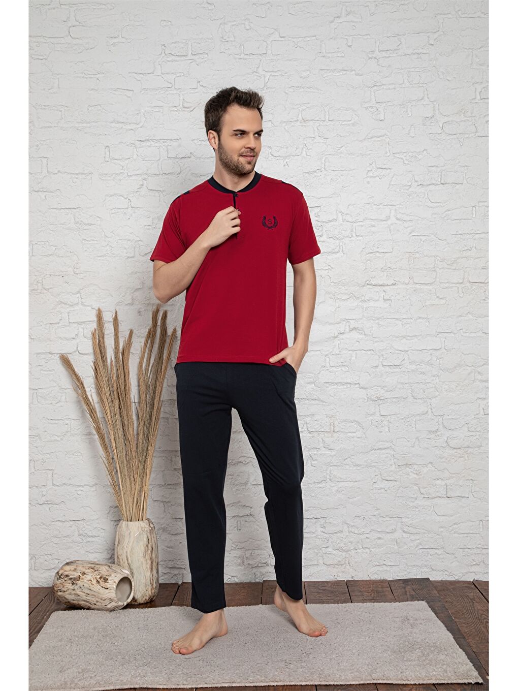 Kırmızı Standart Kalıp Erkek Pijama Takımı