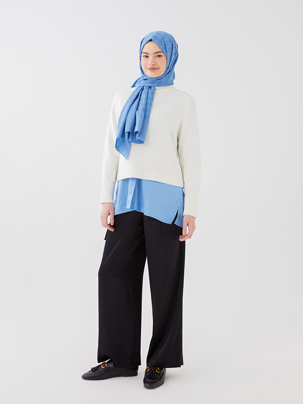 Mavi Kazayağı Desenli Kadın Şal-2