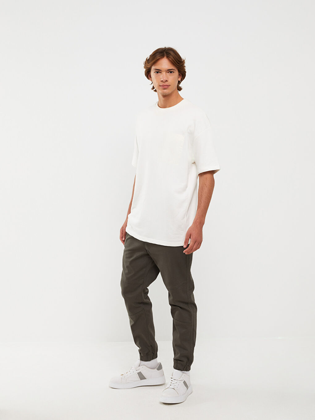 Haki Standart Kalıp Gabardin Erkek Jogger Pantolon-1