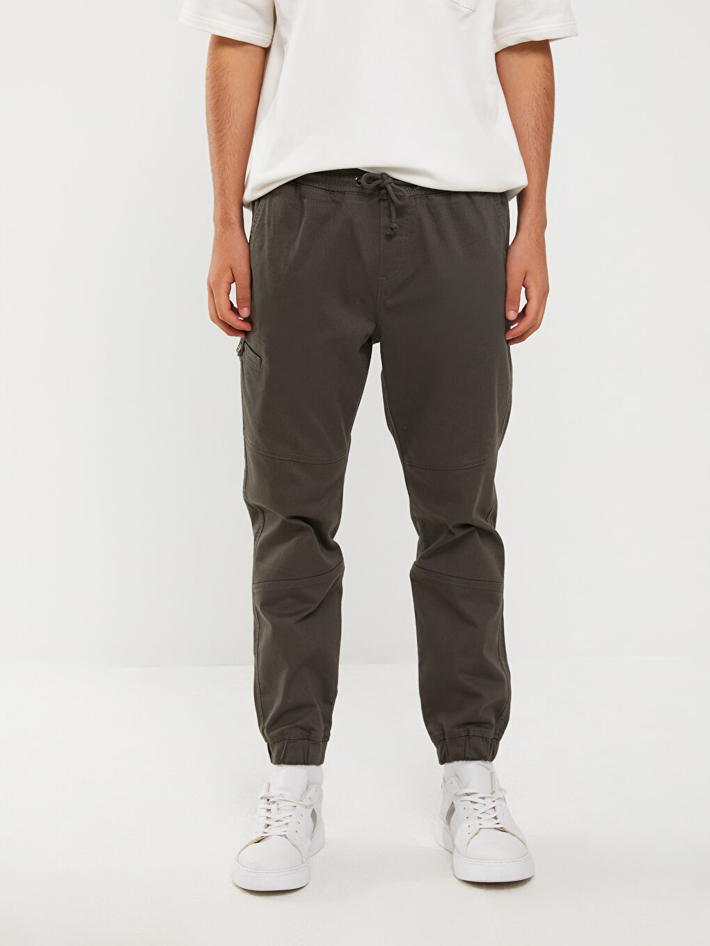 Haki Standart Kalıp Gabardin Erkek Jogger Pantolon-3