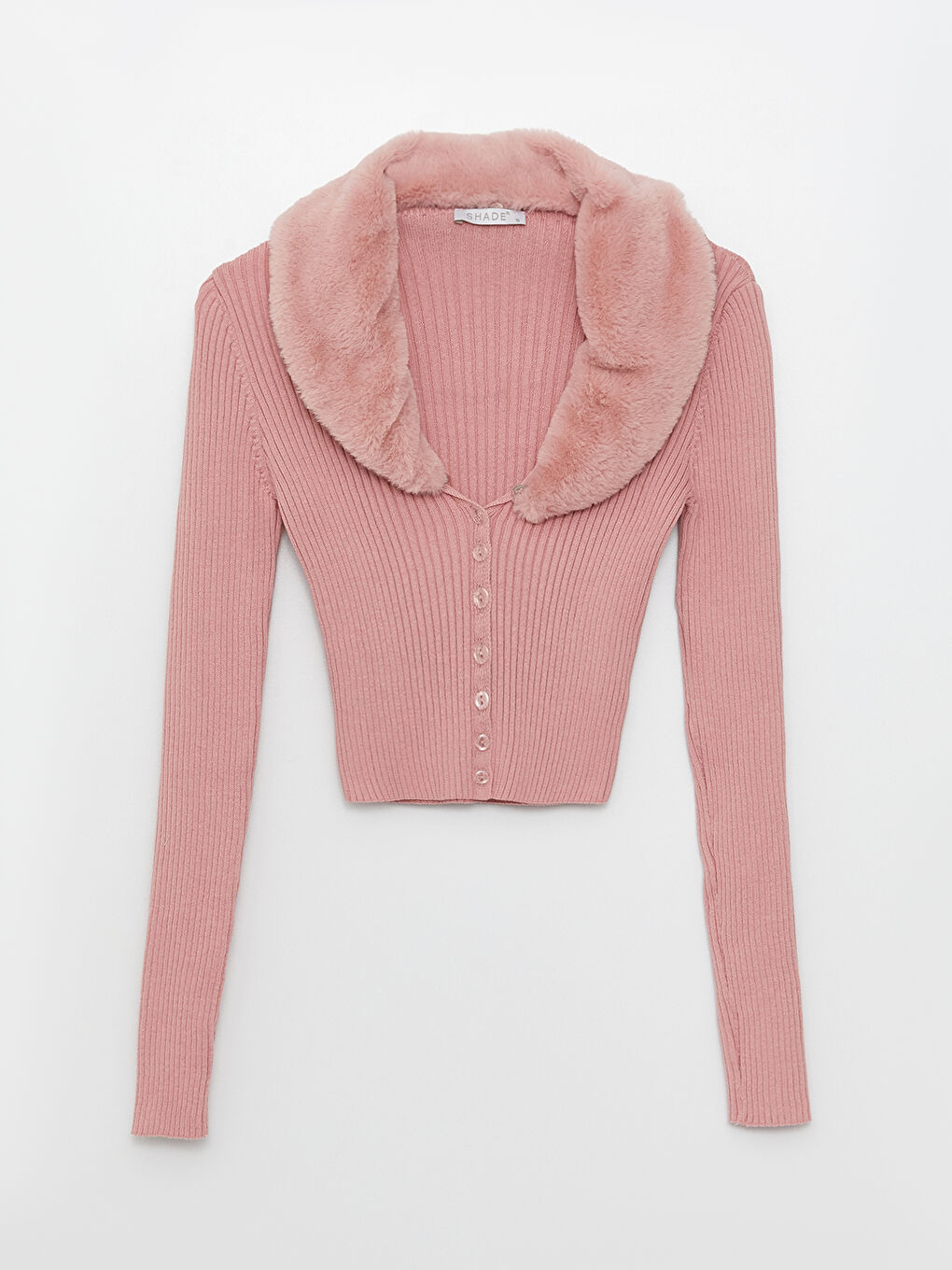 Pembe Ceket Yaka Kadın Triko Hırka-5