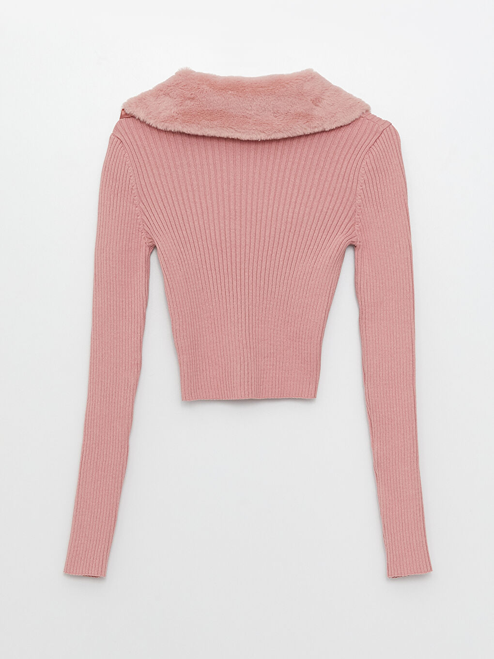 Pembe Ceket Yaka Kadın Triko Hırka-6