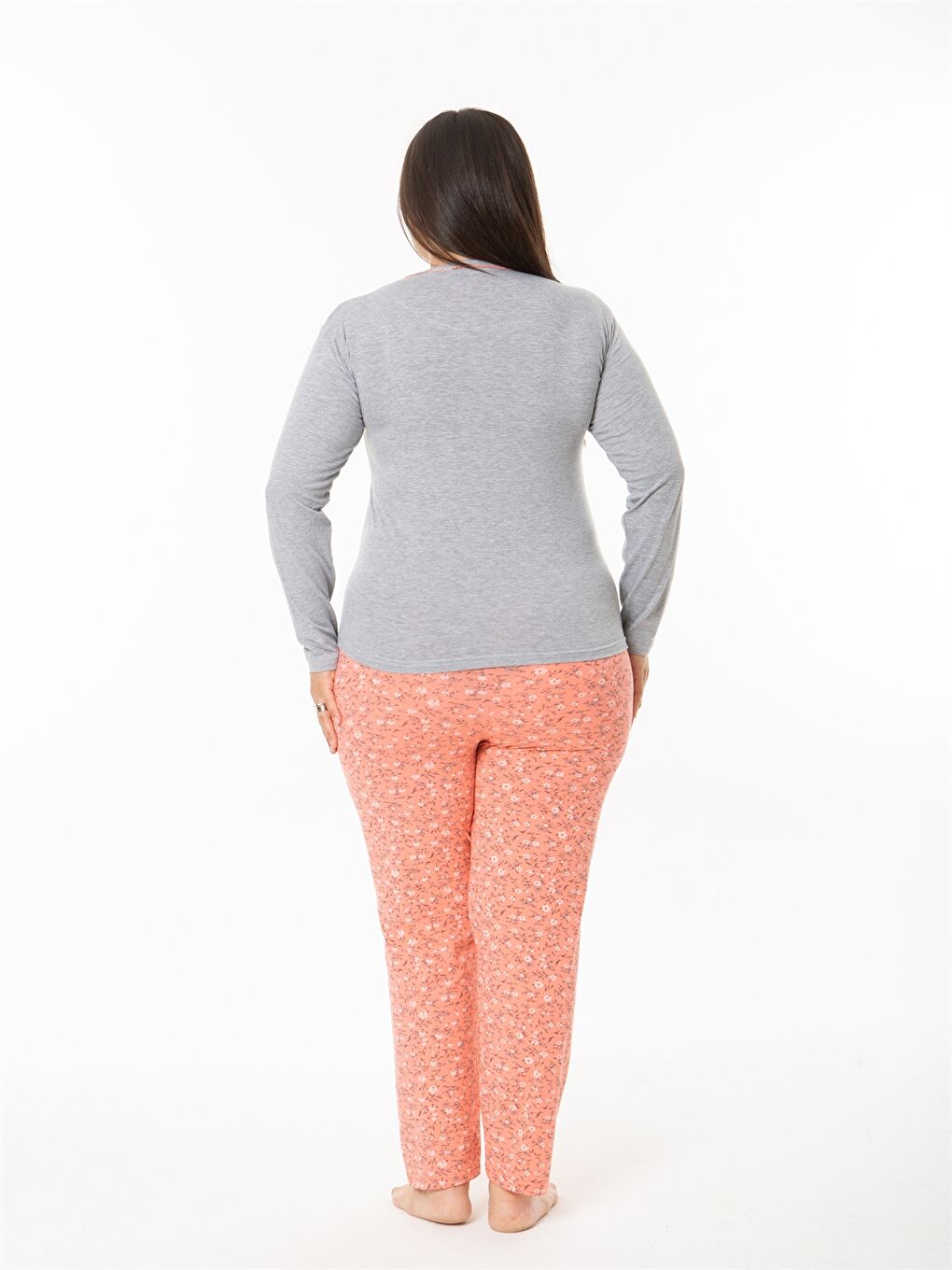 Crew Neck Patterned Long Sleeve Cotton Women's Pajama Set-1