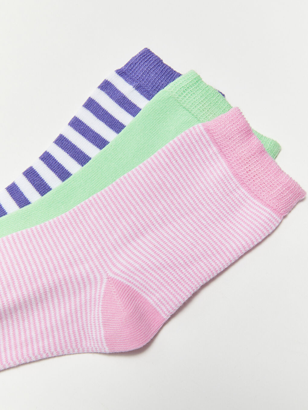 Pembe Çizgili Kız Çocuk Soket Çorap 3'lü-2