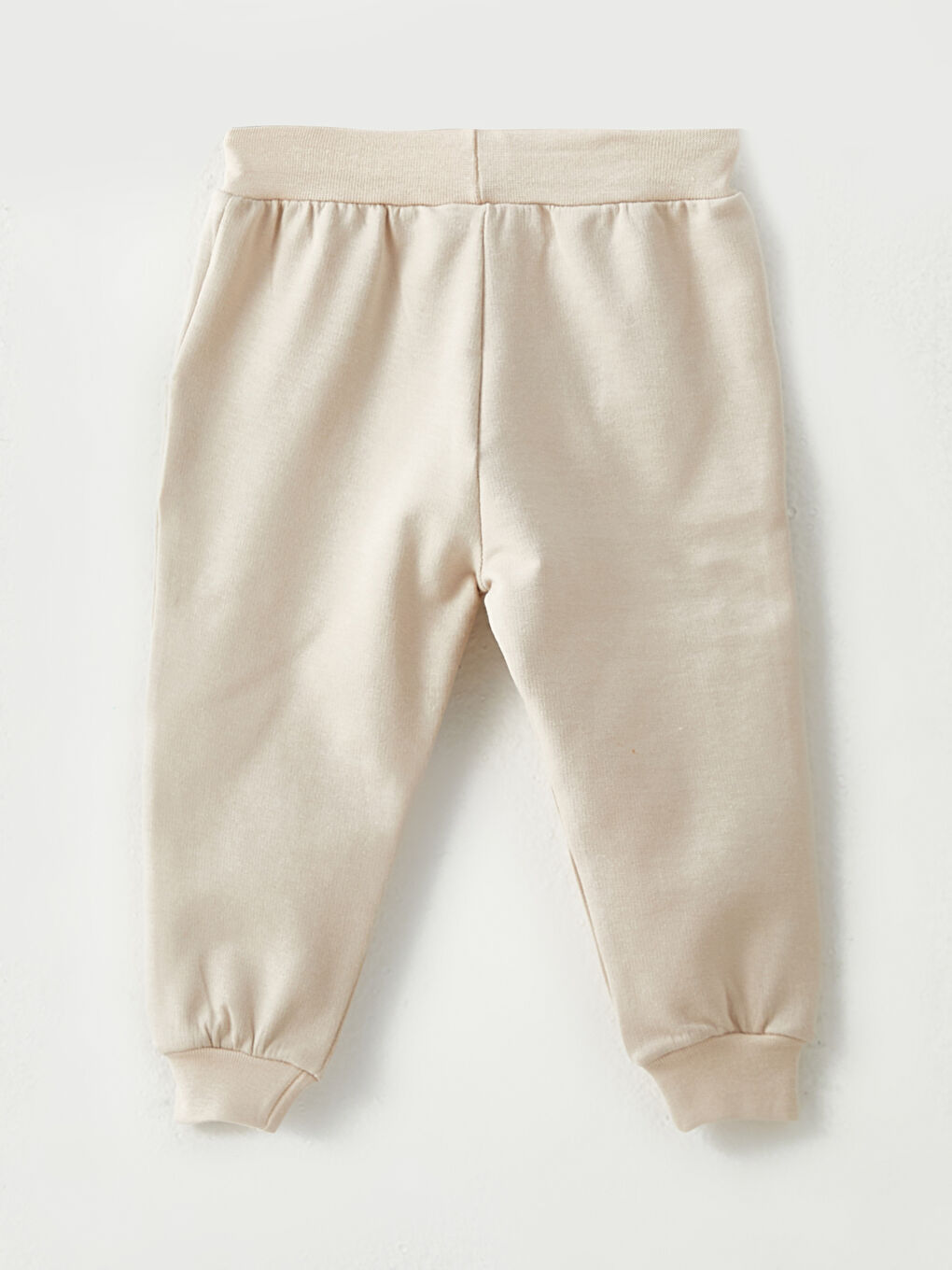 Bej Beli Lastikli Baskılı Erkek Bebek Jogger Eşofman Alt-1
