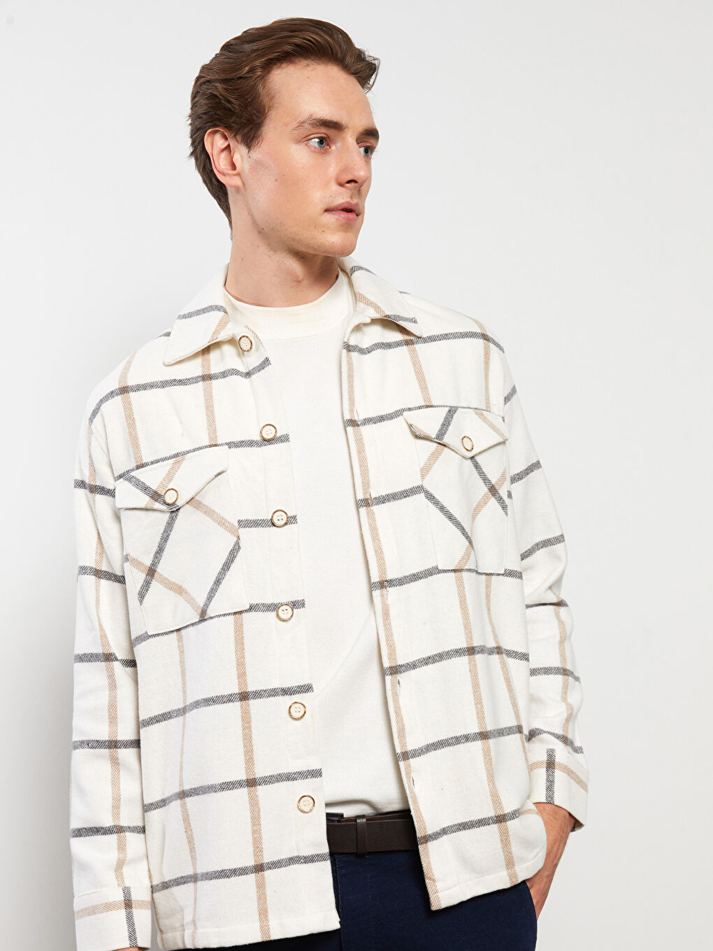 LCW ECO Regular Fit Long Sleeve Plaid Gabardine Men's Shirt -W2IT81Z8-LLX