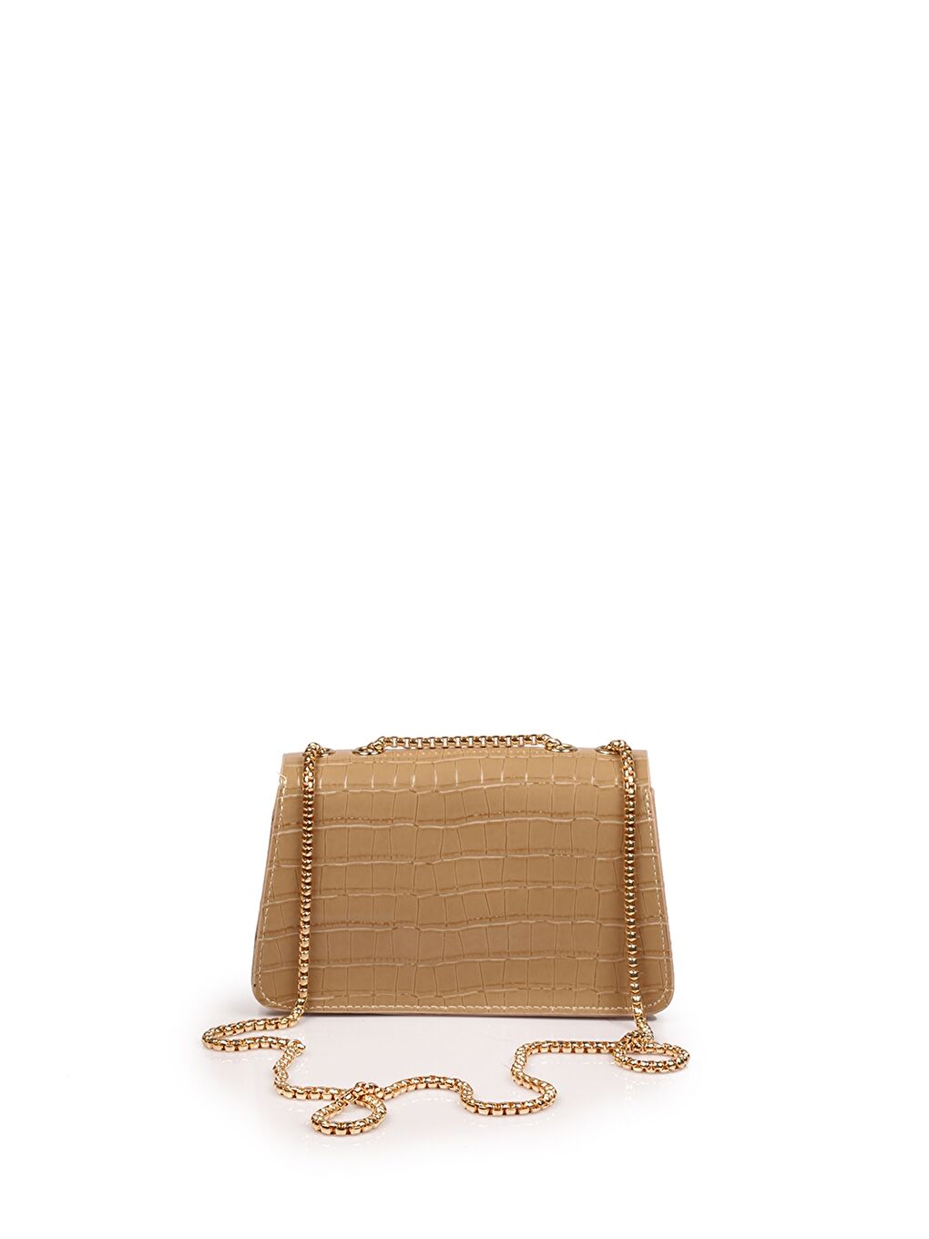 Kahverengi Deri Görünümlü Kroko Desenli Kadın Omuz Çantası-2