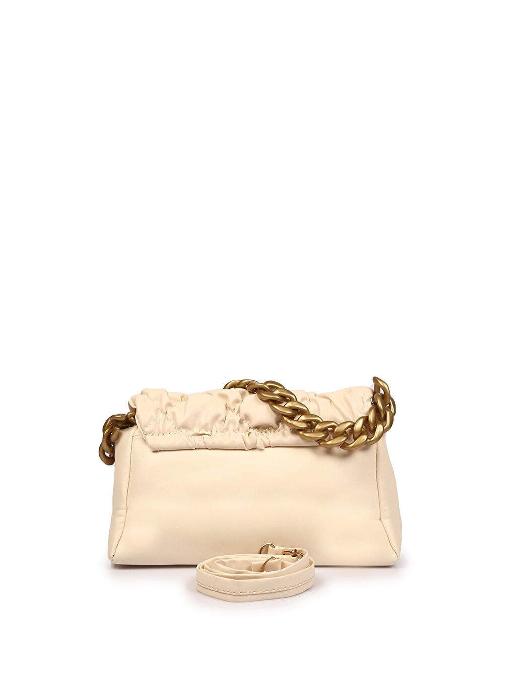 Bej Deri Görünümlü Kapitoneli Zincir Detaylı Kadın Omuz Çantası-2