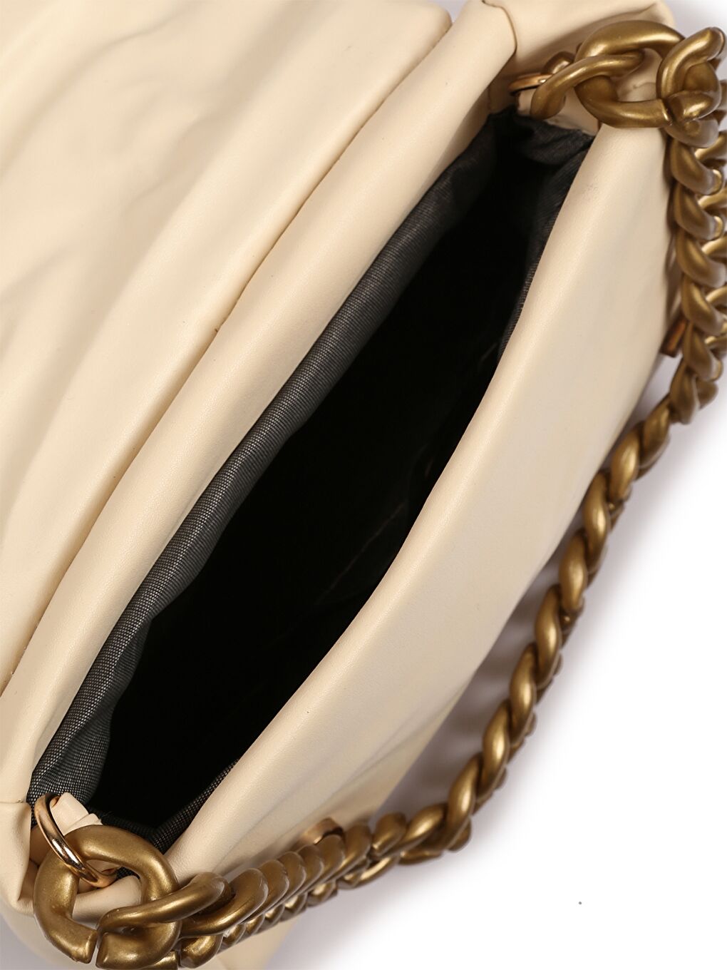 Bej Deri Görünümlü Kapitoneli Zincir Detaylı Kadın Omuz Çantası-3