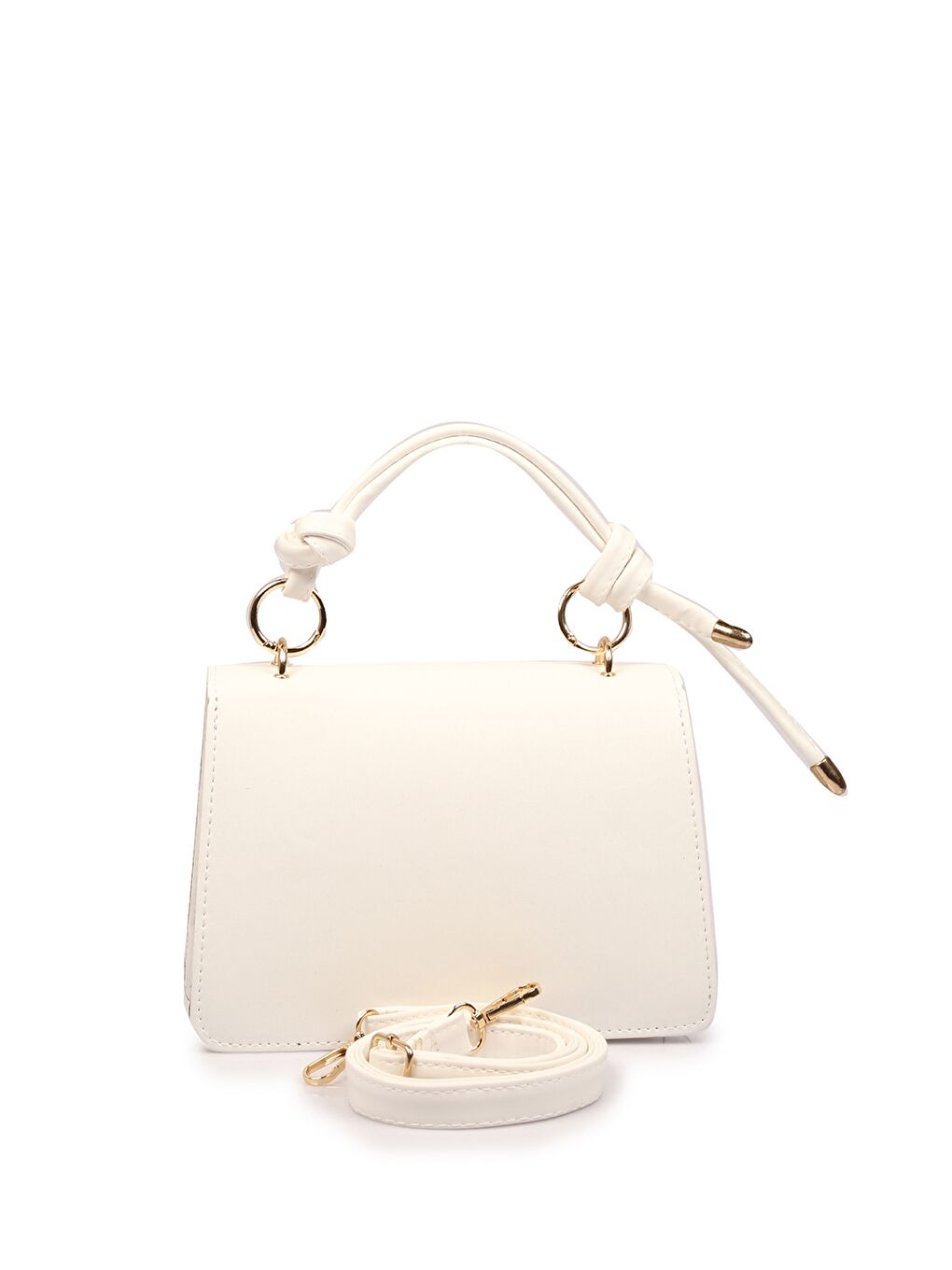 Beyaz Deri Görünümlü Kadın El Çantası-2