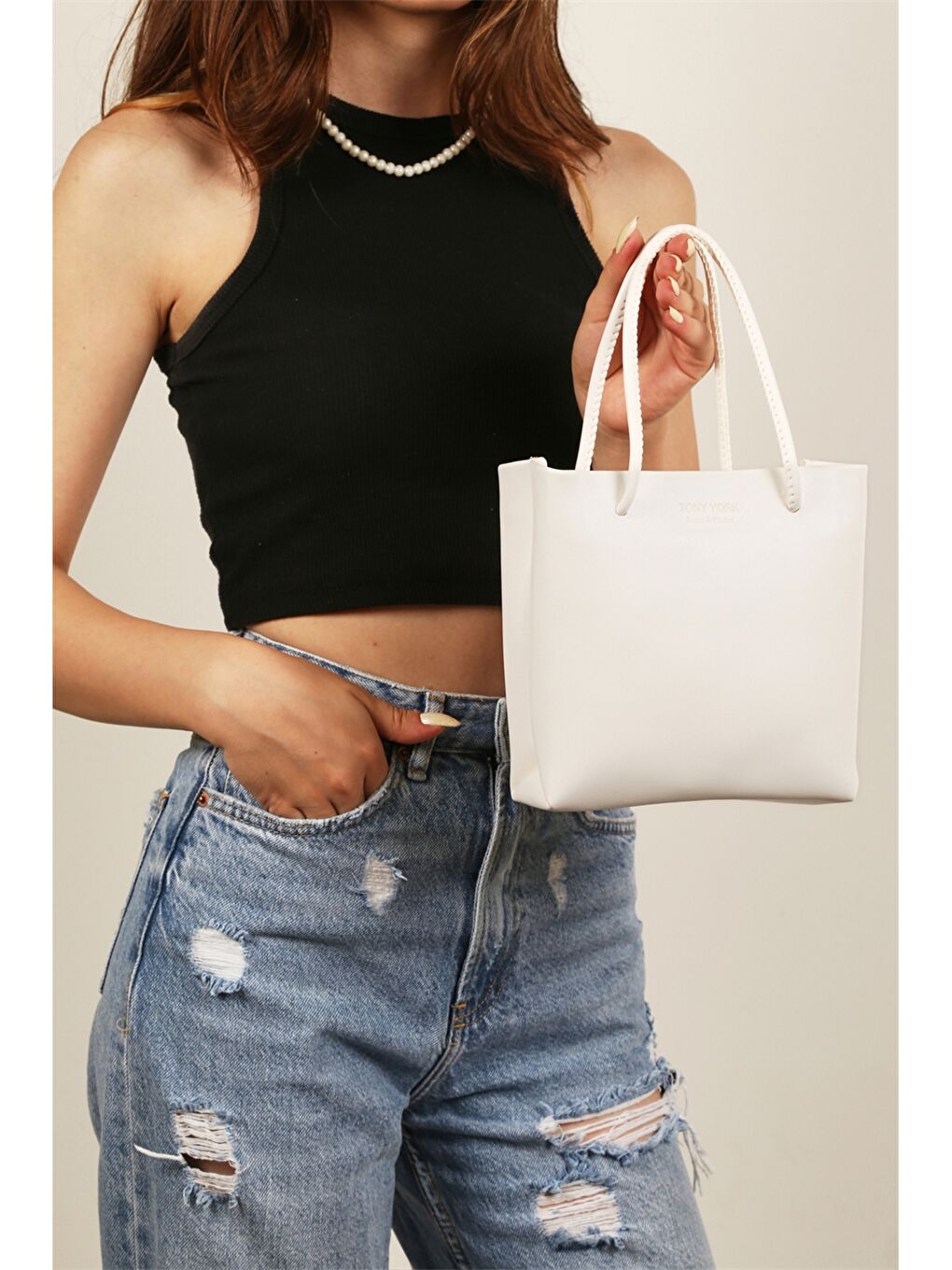 Beyaz Deri Görünümlü Kadın Çapraz Çanta-2