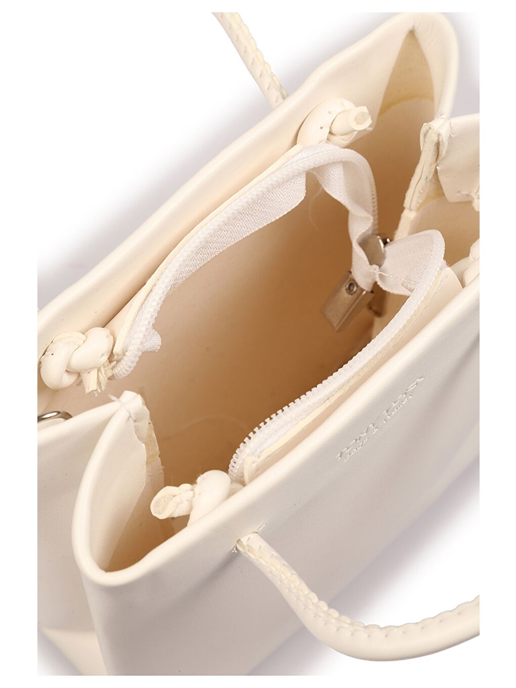 Beyaz Deri Görünümlü Kadın Çapraz Çanta-4