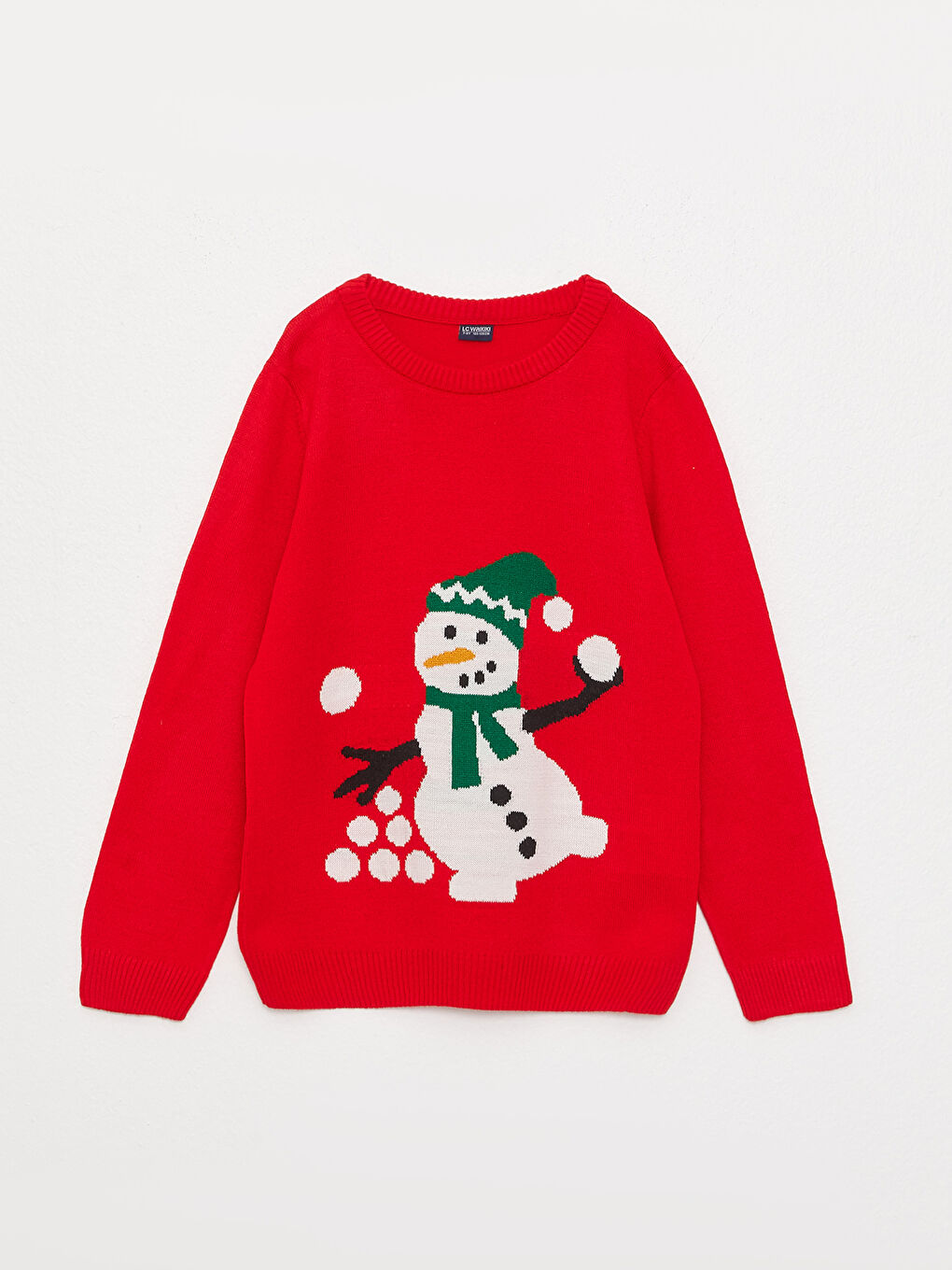 Kırmızı Bisiklet Yaka Yılbaşı Temalı Uzun Kollu Erkek Çocuk Triko Kazak