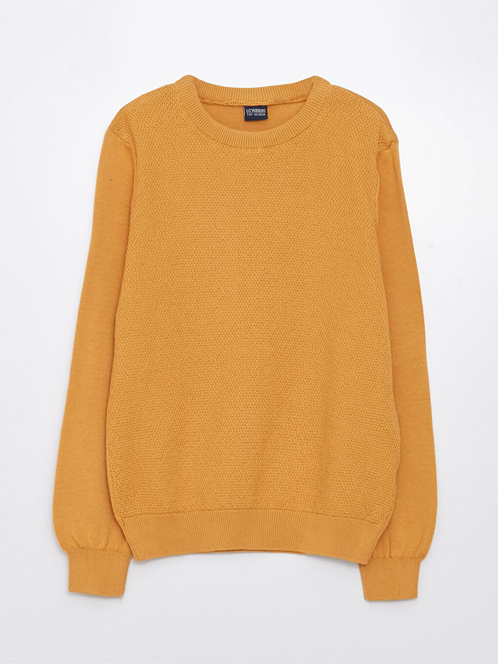 Sarı Bisiklet Yaka Kendinden Desenli Uzun Kollu Erkek Çocuk Kazak-4