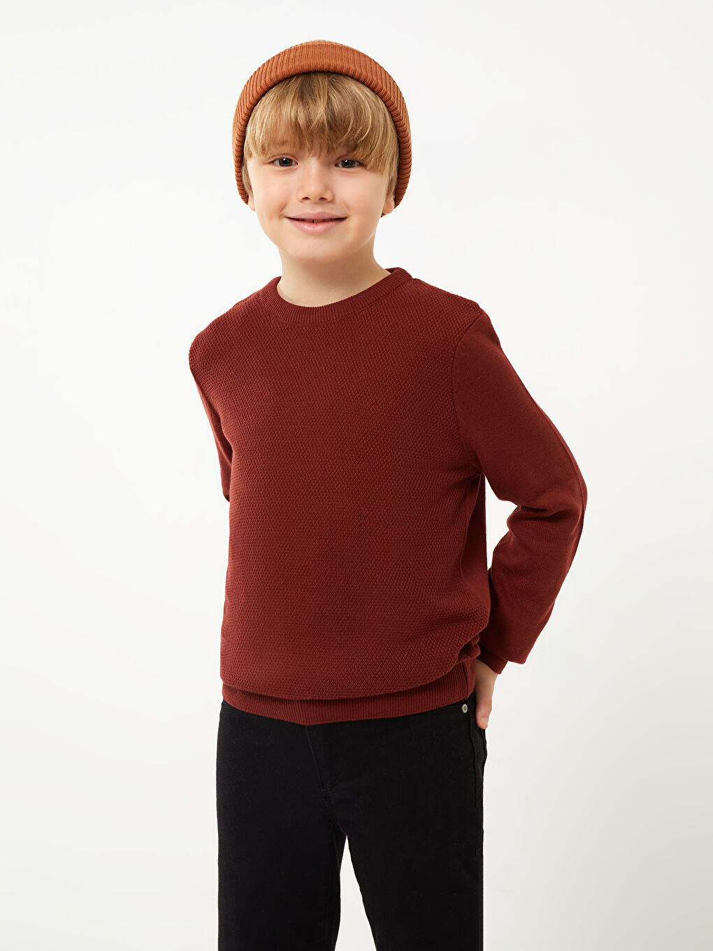 Turuncu Bisiklet Yaka Basic Uzun Kollu Erkek Çocuk Triko Kazak-1