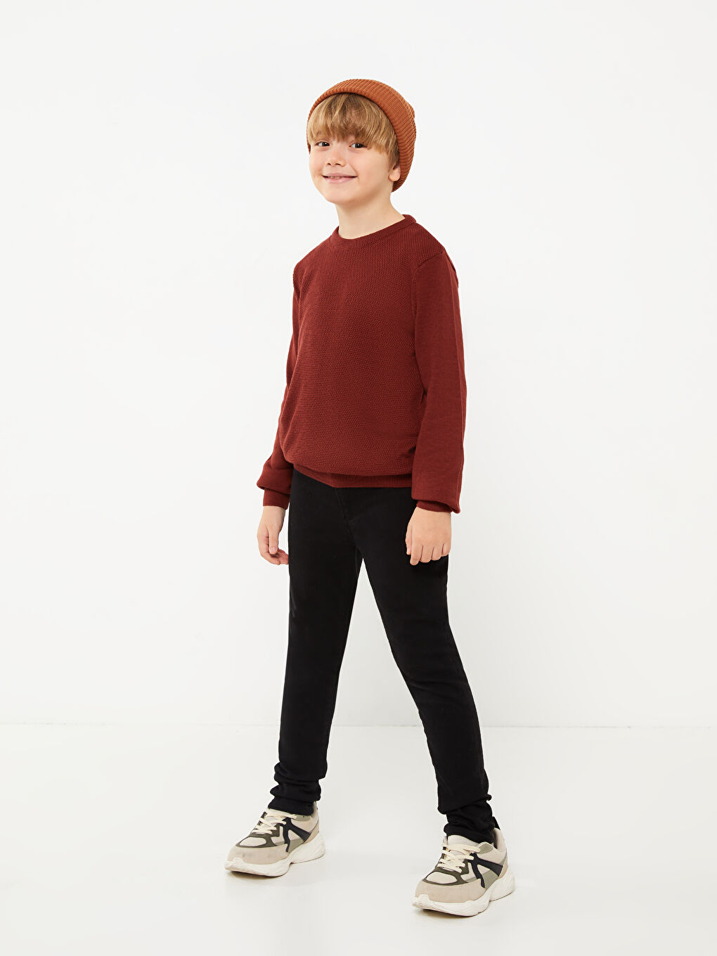 Turuncu Bisiklet Yaka Basic Uzun Kollu Erkek Çocuk Triko Kazak-2