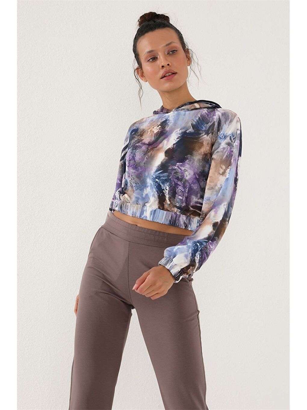 Kahverengi Kadın Beli Lastikli Düz Eşofman Altı-1