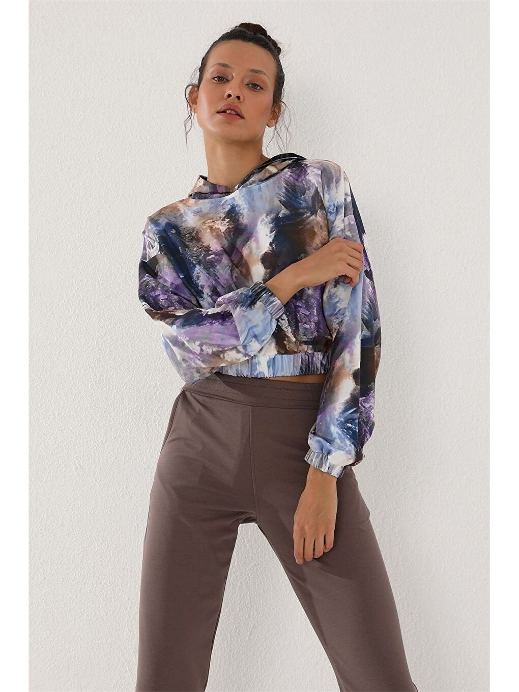 Kahverengi Kadın Beli Lastikli Düz Eşofman Altı-2