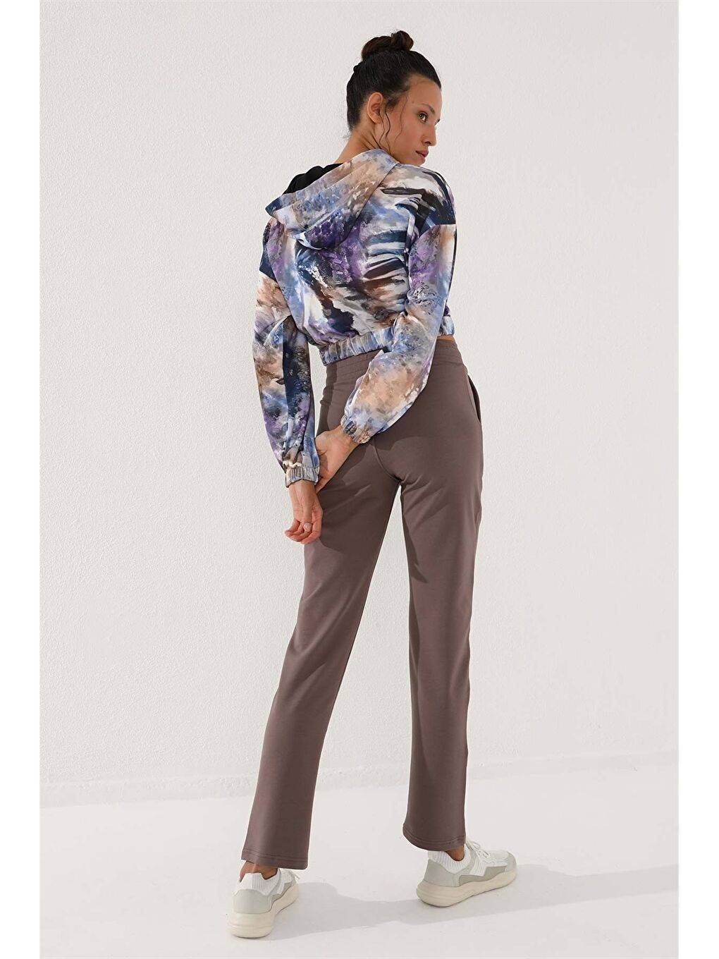 Kahverengi Kadın Beli Lastikli Düz Eşofman Altı-4